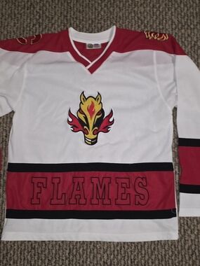 NHL White Red Black Flames Hockey Jersey
